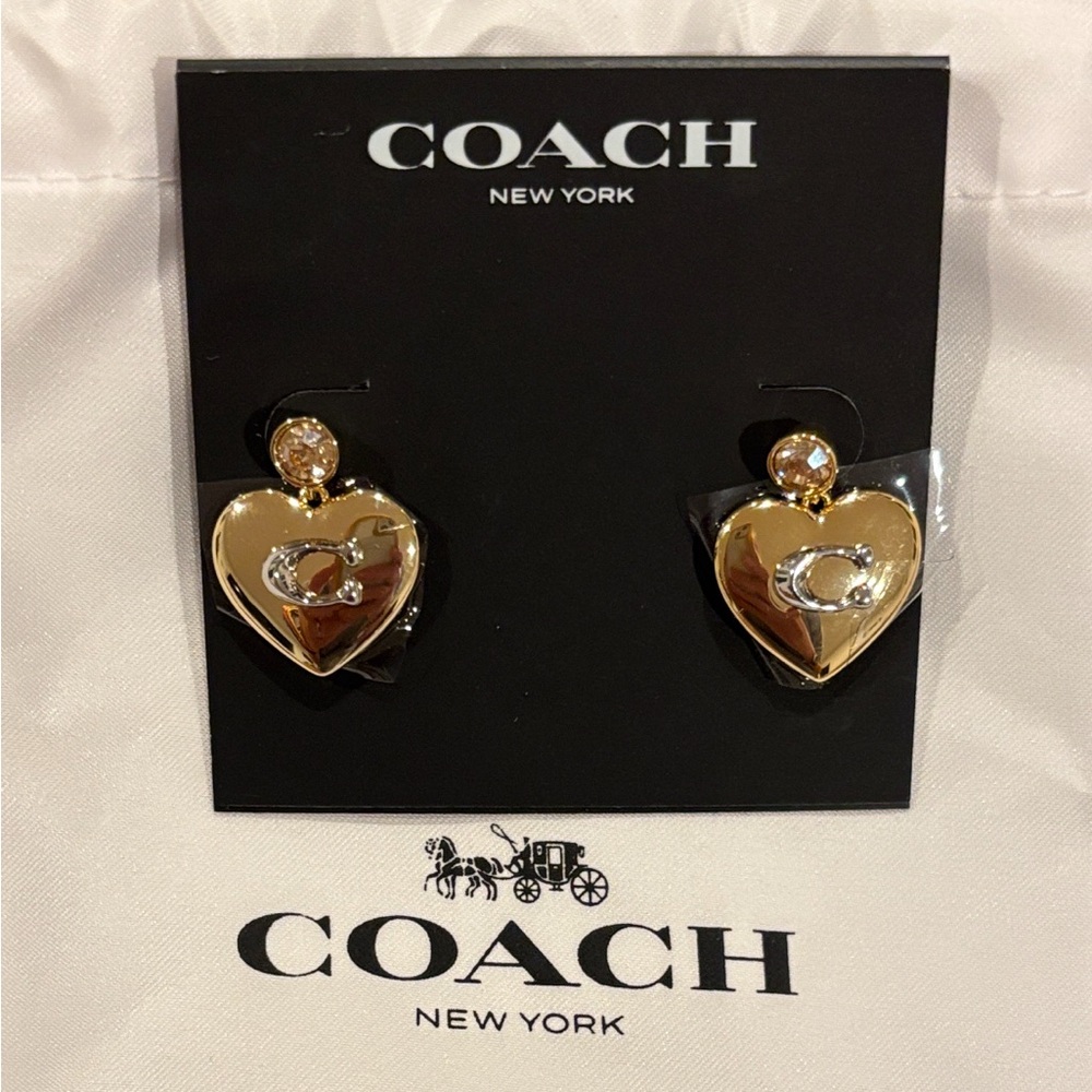 Coach Gold Heart Earrings with Silver Accents